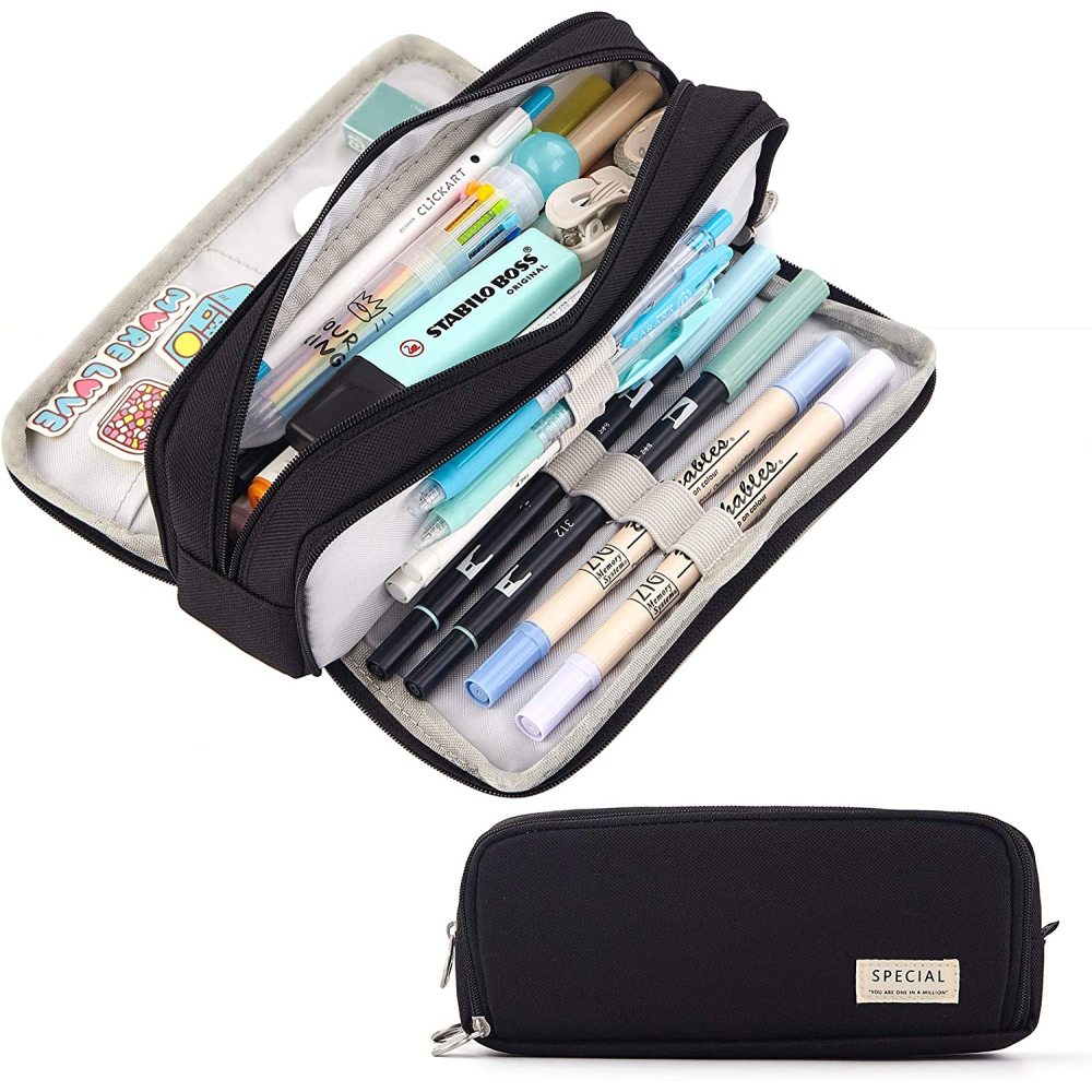 Large Pencil Case Big Capacity 3 Compartments Pencil Pouch for